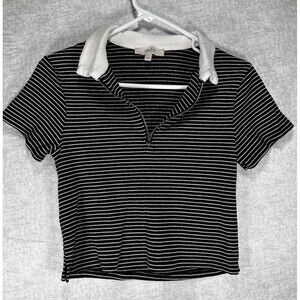 Atelier Polo Shirt Women Small Black White Stripe Crop Preppy School Girl Golf
